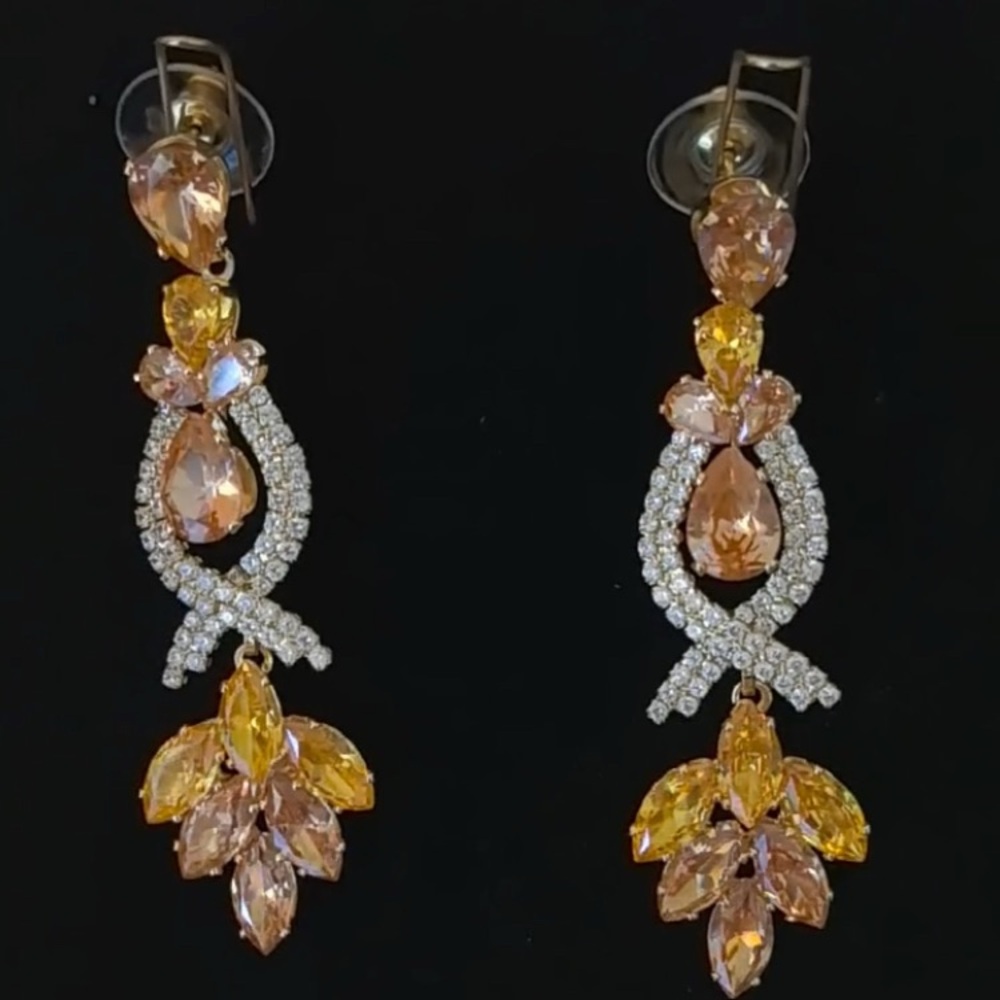 HIGH QUALITY JEWELRY ELEGANT PETALS LONG STYLE STUNNING DROP EARRINGS - YELLOW